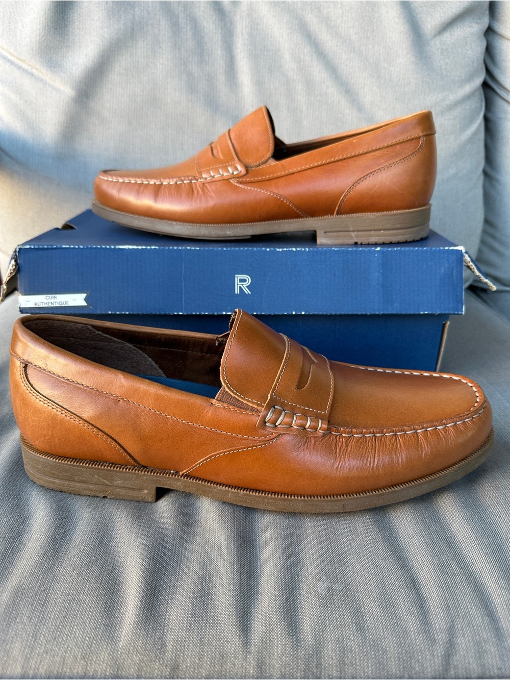 Rockport Shoes Penny Loafers Mens 11.5 Tan Leather Slip On Casual Preston NIB